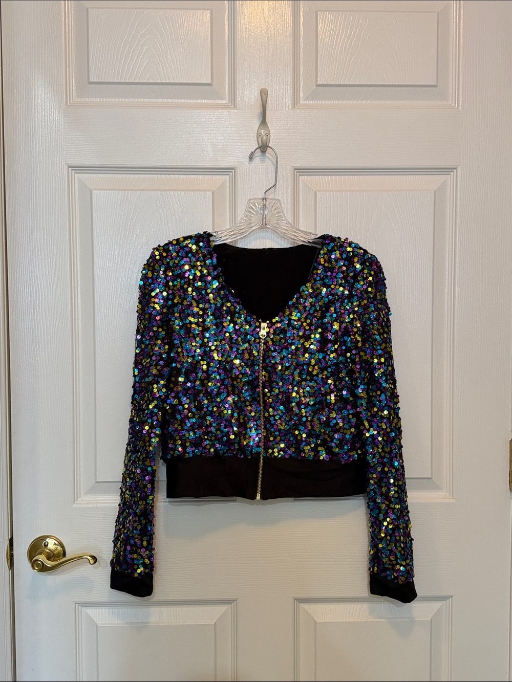 Glamour Multicolor Sequin Bomber Jacket with Black Trim